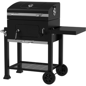 Black Modern Iron Luxury Outdoor Garden Charcoal <strong>BBQ</strong> <strong>Trolley</strong> with Double Shelf and Remote Control - Product Image 2