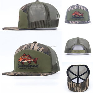 High Quality 7 Panel <b>Flat</b> Brim Sports Baseball Snapback Caps Custom Embroidered Logo Wholesale Mesh Trucker <b>Hats</b> - Product Image 2