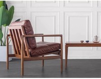 Fauteuil de détente en bois massif et cuir PU de style mid-century pour chambre et salon, design durable et écologique