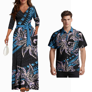 Ensemble Tribal Polynésien pour Couple : Chemises Décontractées à Manches Courtes pour Hommes Samoans et Robes de Plage Hawaïennes Assorties pour Femmes – Tenues Coordonnées pour <span class=keywords><strong>Amoureux</strong></span> - Product Image 5
