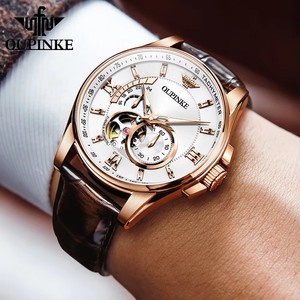 Montres automatiques de luxe pour hommes OUPINKE 3222, bracelet en cuir véritable original, montre-bracelet mécanique à cadran ajouré, mode décontractée pour homme - Product Image 5