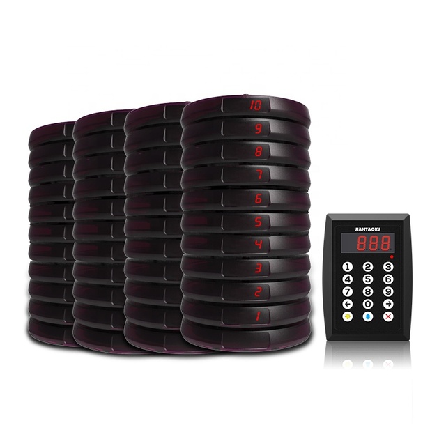 JT-935 Wireless Paging System Coaster Pager Wireless Calling Table Buzzer for Restaurant Guests 40 Pagers 1 Keyboard Transmitter