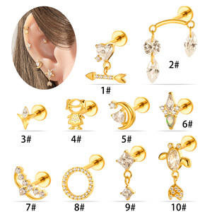 Prix d'usine G23 ASTM F136 Titane plaqué or PVD CZ Anneau de lèvre Labret <span class=keywords><strong>Helix</strong></span> Nez Oreille Bijoux de <span class=keywords><strong>piercing</strong></span> corporel - Product Image 2