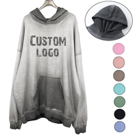 Grosir Logo kustom Cetak Vintage dicuci Pullover pria Hoodie 100% katun French Terry kualitas tinggi kelas berat kosong Hoodie