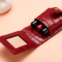 Boîte à rouge à lèvres portable de voyage avec miroir intégré, pochette cosmétique en cuir PU gaufré croco, étui de rangement pour rouge à lèvres pour femmes