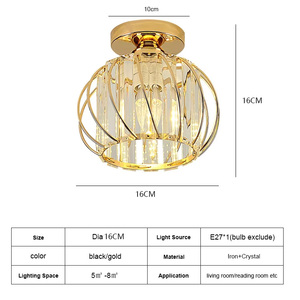 Luminaire de plafond semi-encastré en fer de style européen moderne E27 pour la maison, lampes de plafond en cristal dorées de luxe - Product Image 6