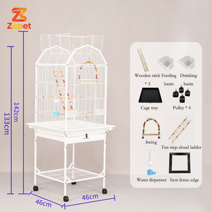 Cage à oiseaux en fer de style maison extra-large en gros avec roulettes, perchoirs et plateau amovible pour animaux de compagnie - Product Image 6