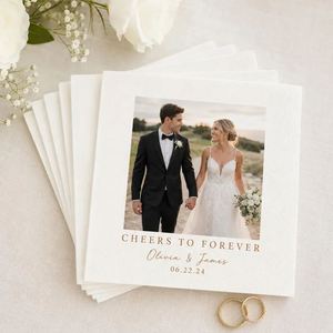 Serviettes de cocktail personnalisées avec impression photo pour mariage, serviettes jetables personnalisées pour boissons, décoration de table pour événements - Product Image 1