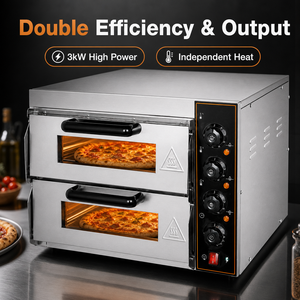 Horno de Pizza Eléctrico Comercial de Doble Cámara, 3kW, 220V, para Mostrador, Ideal para Pizzerías, Cafeterías, Restaurantes, Bares y Cocinas - Product Image 3