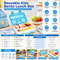 Boîte à lunch bento réutilisable pour enfants avec logo personnalisé, compartiment anti-fuite, conteneur pour le déjeuner scolaire