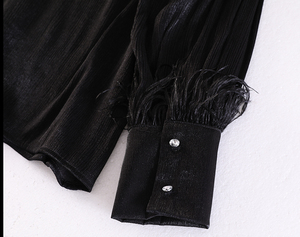 Camicetta estiva di lusso <span class=keywords><strong>con</strong></span> bottoni di diamanti per donna camicia primaverile Casual a maniche lunghe <span class=keywords><strong>con</strong></span> <span class=keywords><strong>piume</strong></span> per occasioni da ufficio - Product Image 6