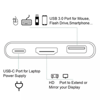 Hub USB-C Multiport 3 en 1 vers HDTV 4K, USB 3.0, Charge PD 100W – Adaptateur AV Type C pour Ordinateur Portable PC Tablette avec Fonction de Données 5 Gbit/s
