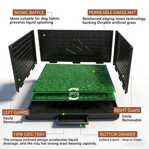 Tapis d'apprentissage pour chiot avec grande boîte de récupération, patch d'herbe artificielle réutilisable avec 3 déflecteurs anti-éclaboussures - Product Image 2