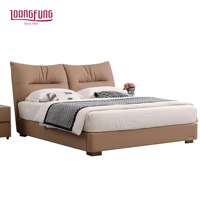 LOONGFUNG Lit orthopédique avec sommier à lattes en pin, tête de lit rembourrée en cuir véritable, taille King Queen, mobilier de chambre à coucher