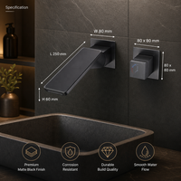 Robinet de salle de bain intelligent moderne noir mat, robinet intelligent mural avec affichage numérique de la température et lumière LED pour lavabo de salle de bain