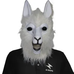 Logo personalizzato maschera animale realistica Costume Cosplay di Halloween oggetti di scena bocca apribile pecora testa piena maschera pelosa