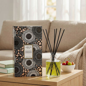 Diffuseur à roseaux en verre rond Aikun 100 ml, parfum personnalisé longue durée, faible MOQ, impression rapide du logo, boîte florale pour boutiques de décoration - Product Image 1