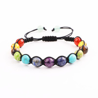 Bracelet d'énergie de guérison tissé à la main, 7 Chakra, en pierres précieuses, macramé tressé, Yoga, pierres de prière