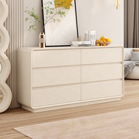 Commode à 6 tiroirs crème, coins arrondis, sans poignées, ouverture par pression, organisateur de rangement discret pour chambre à coucher, vente en gros