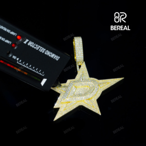 Colgante de estrella de moissanita Vvs chapado en oro personalizado, probador de diamantes de paso, colgante de collar de plata 925 de moissanita de corte brillante redondo - Product Image 2