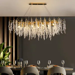 New Tree Branch Oval Crystal Design Decorative Hotel Restaurant Hanging Pendant Light Creative Aluminum Led Chandelier