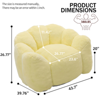 Fauteuil pouf en mousse compressée de type lotus au design moderne avec anneau de traction, fausse fourrure, confort doux, une place, jaune