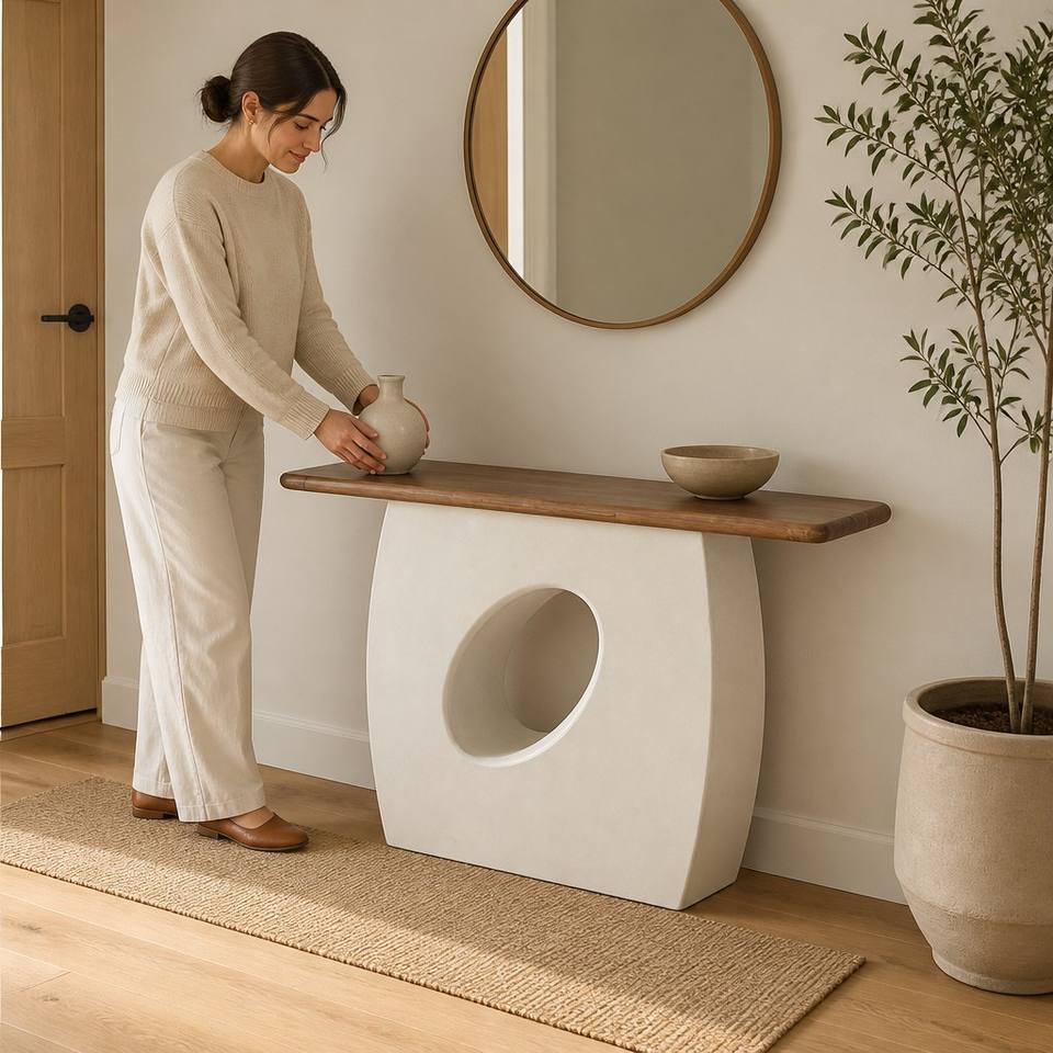 Modern Art Design KD Console Table Solid Pine Wood Top Sculptural ...