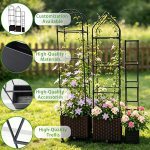 Outdoor Plastic Self-Watering Raised Garden Bed with 4-Tier <b>Trellis</b> Easy Assembly Planter Box for Home & Vegetable Gardening - Product Image 4