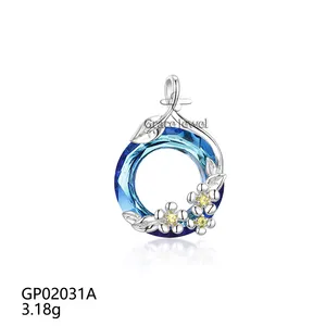 Grace Jewelry Blue Yellow Gemstone Cute Flower Leaf Shape 925 Sterling Silver Women Custom Crystal Pendant For Girls