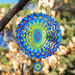 Molino de Viento Cinético 3D Mandala de 12 Pulgadas Personalizado OEM, Atrapasueños de Cristal Colgante 3D de Metal para Adornos de Jardín - Product Image 4