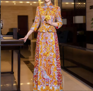 S0863Y 2026 Nuovo Abito da Sposa Cinese Tradizionale con Drago e Fenice Dorati, Vestito Xiuhe <span class=keywords><strong>per</strong></span> Banchetti - Product Image 1