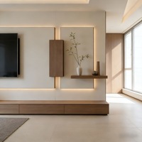 Meuble TV moderne avec tiroirs et étagères ouvertes, console multimédia en bois de noyer pour salon, sur mesure