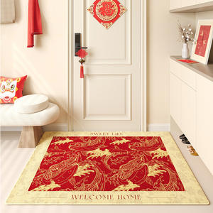 Tapis d'entrée rectangulaire antidérapant à motif floral géométrique pour le Nouvel An chinois, idéal pour la maison - Product Image 3