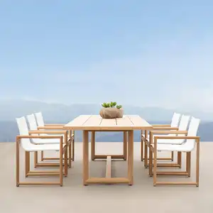 Luar Pintu meja kayu jati dan kursi set furnitur set makan untuk ruang makan luar ruangan taman luar ruangan teras makan set kayu