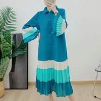 Nouvelle Robe Chemise Plissée à Volants Color Block Printemps-Été 2026 pour Femme, Manches Longues Décontractées Grande Taille Style Miyake