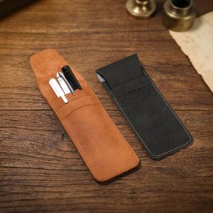 Modern Embossed Matte Pu Leather Flip Pen Case High-End Fountain Pens Protector Large Capacity Double Pen Holder <b>Gifts</b> - Product Image 3