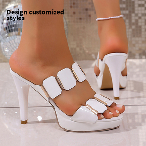 Nuove Ciabatte Sexy da Donna con Punta a Spillo e Tacco Alto, Sottile 10cm, con Due Pezzi Ottagonali in PU Connessi alla Tomaia MuY255 - Product Image 3