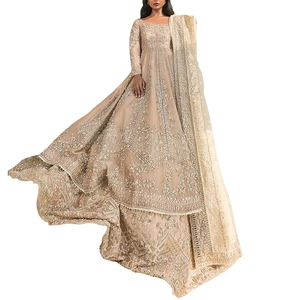 美丽的重型刺绣丝绸Anarkali Lehenga Choli Dupatta套装，配有水晶玻璃珠和达布卡，用于派对婚礼 - Product Image 1