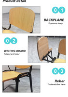 Chaise d'écolier en bois avec tablette d'écriture pour salle de formation et mobilier scolaire