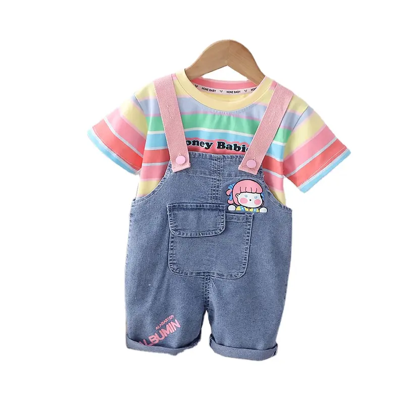 2024 New male and female baby cute set summer boys short sleeve two-piece girls style suspenders set
