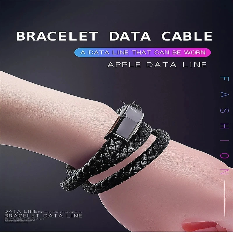 Micro Usb Charging Line Type c USB Cable 8 Pin Wrist Charging Cable Short Leather Bracelet Data Line