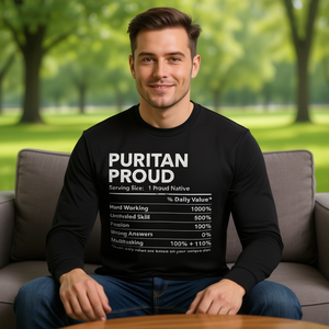 Puritan Proud Nutrition Facts Camiseta de manga larga para hombre, color negro, 100% algodón - Product Image 3