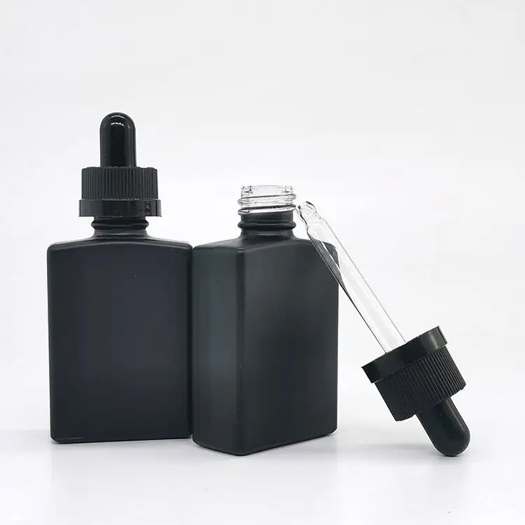 Vierkant Gevormde Lege Glazen Etherische Olie Flessen Met Kindveilige 30Ml 50Ml Zwarte Matte Druppelfles Voor Cbd Olieverpakking