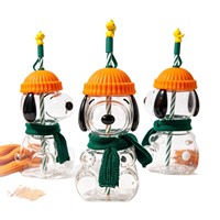 Tasse en verre Père Noël, design personnalisé, cadeau de fête moderne, tasse à café en verre mignonne avec paille, couvercle en forme de bonnet, anti-fuite, qualité alimentaire