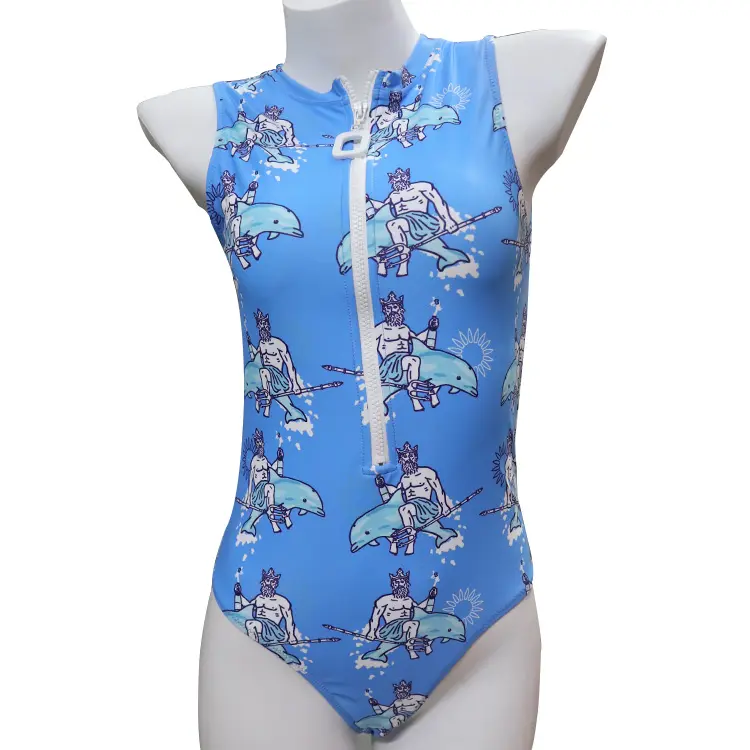 ODM Swimwear High Quality Repreve Fabric Sublimation Printed Design Your Own One Piece Zipper Swimsuit Bikini