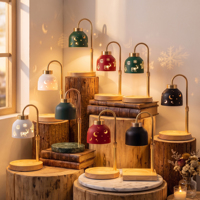 Lampe chauffe-cire vintage personnalisable en métal avec abat-jour, en laiton, hauteur réglable, base en bois massif, pour cire parfumée