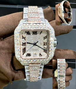 Reloj de Pulsera Cuadrado con Cristales de Moissanita, Acero Inoxidable y Movimiento Automático, Resistente al Agua 10 Bar, Cierre de Pulsera - Product Image 1