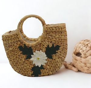 Bolsa de Mano Grande y Ligera de Jacinto de Agua para Maestros, Tejida Resistente, para Libros y Útiles Escolares, Estilo Natural y Moderno - Product Image 1