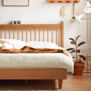 Solid Wood <b>Bed</b> 1.8m Cherry Wood Minimalist Storage Bedroom Furniture <b>Double</b> Size Nordic Style - Product Image 3