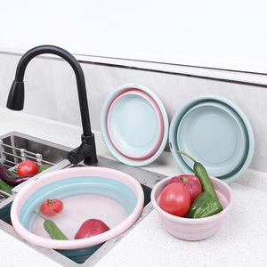 Lavabo Plegable Redondo de Plástico, Portátil y Comprimible, para Viajes, Hogar, Dormitorio Estudiantil, en Colores Rosa, Amarillo y Azul - Product Image 2